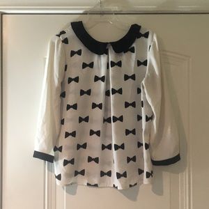 Black + creme bow blouse